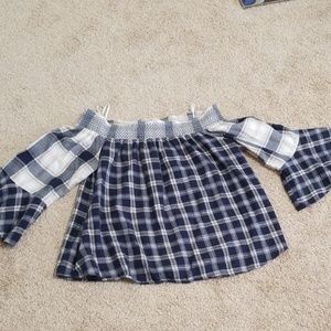 Loft size M women's Blue and Beige Plaid shirt